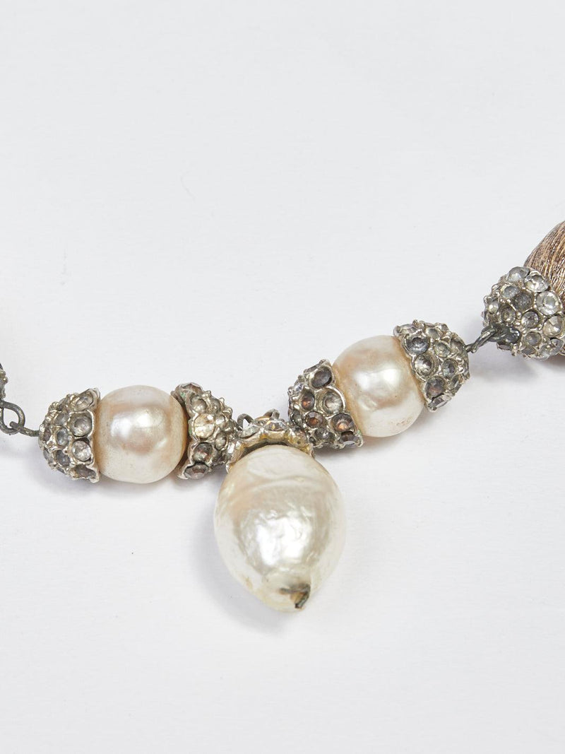 1980s Bozart silver byzantine mesh choker necklace with fresh pearls W22033110  Bozart 