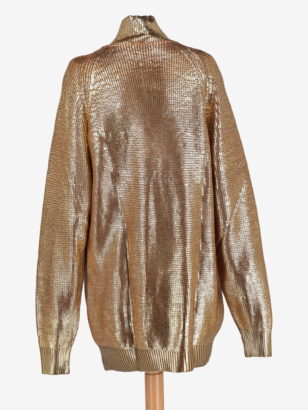Gianfranco Ferré Gold Laminated Knit Turtleneck with Asymmetric Zip - 1993 W2511.129  Gianfranco Ferré 