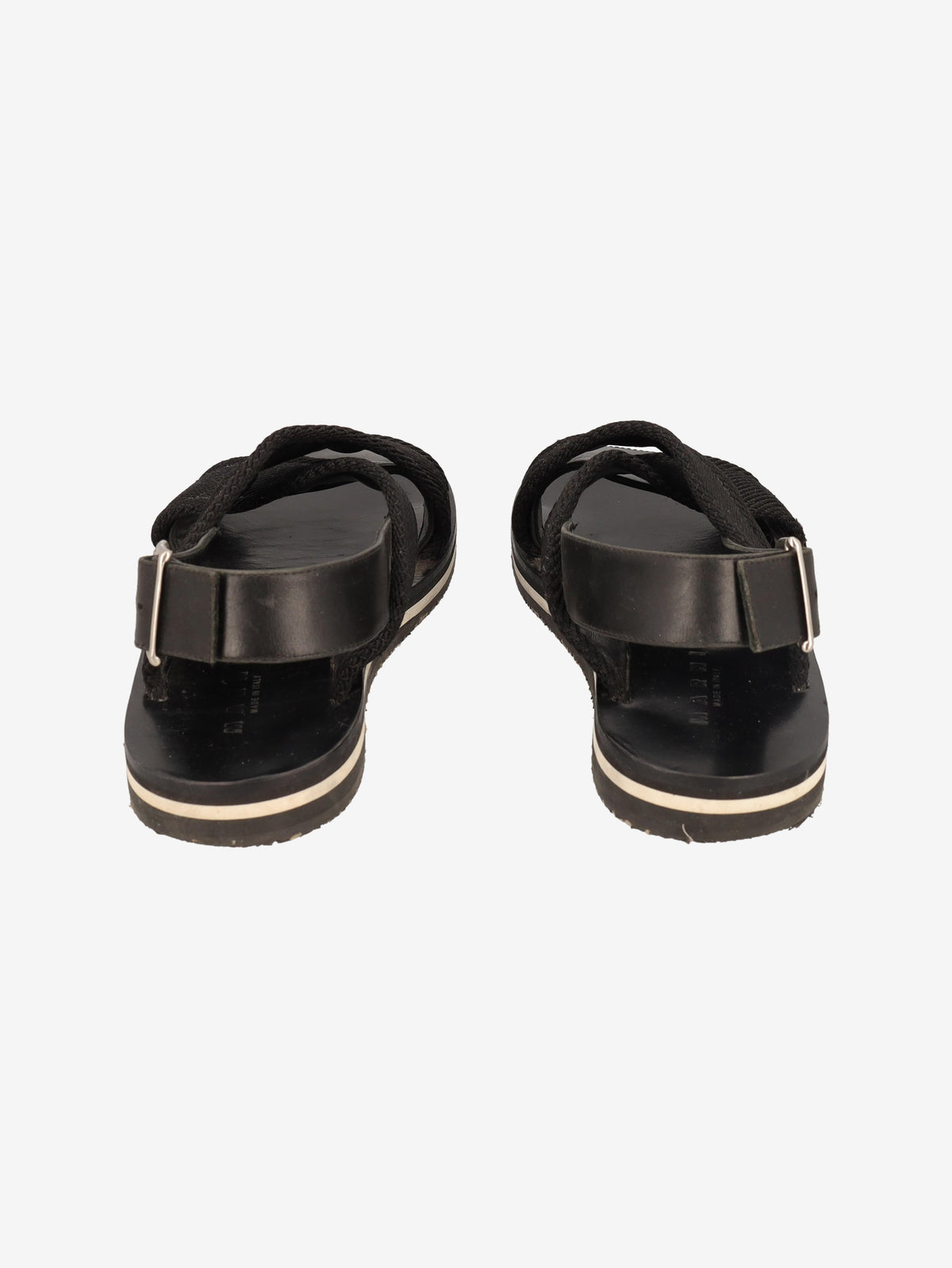 Marni Fussbett Sandal in Black Leather and Canvas MU260321.50  Marni 