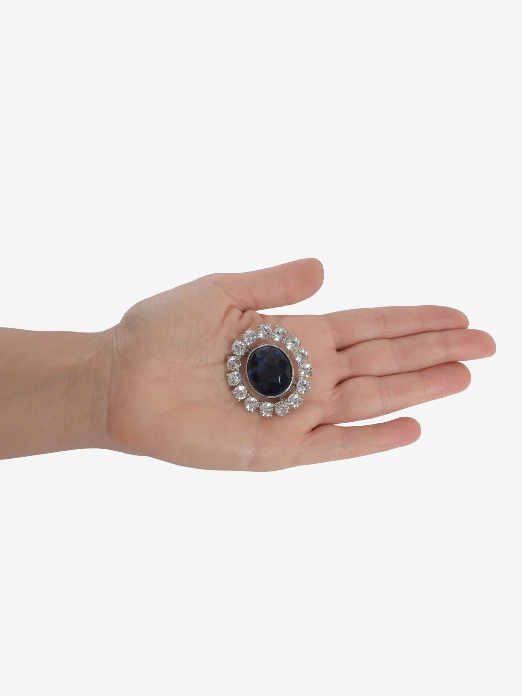 Kenneth Jay Lane Blue Oval Stone Brooch With Rhinestones