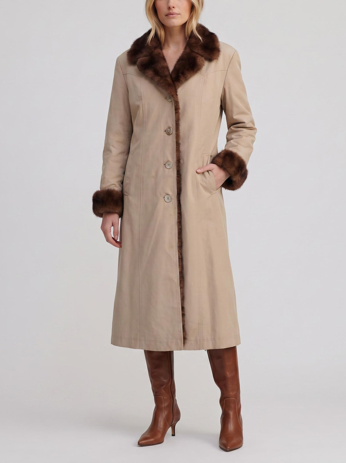 Vintage 2-in-1 Convertible Long Coat with Mink Fur Lining W150626.2  Vintage 