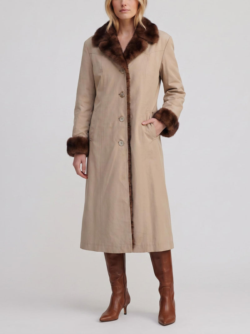 Vintage 2-in-1 Convertible Long Coat with Mink Fur Lining W150626.2  Vintage 