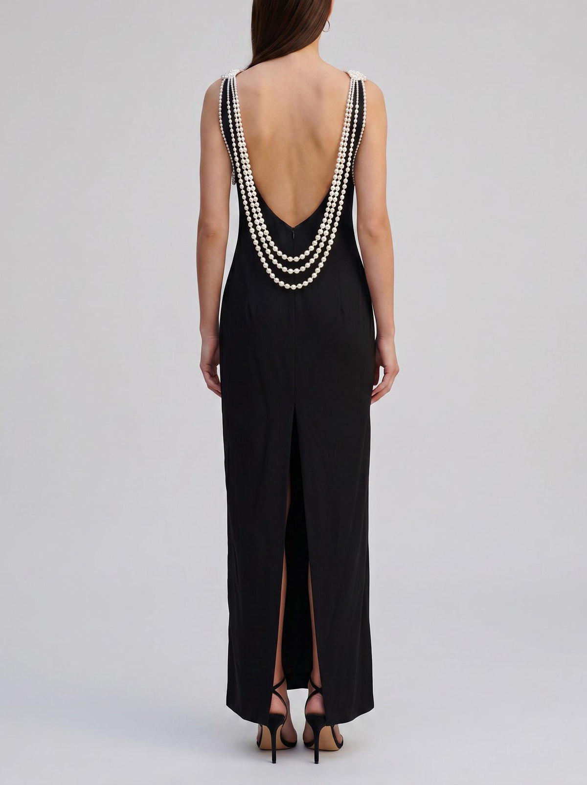 Dsquared2 Black Open-Back Long Nightgown with Faux Pearl Detail CVM26.23.27  Dsquared² 