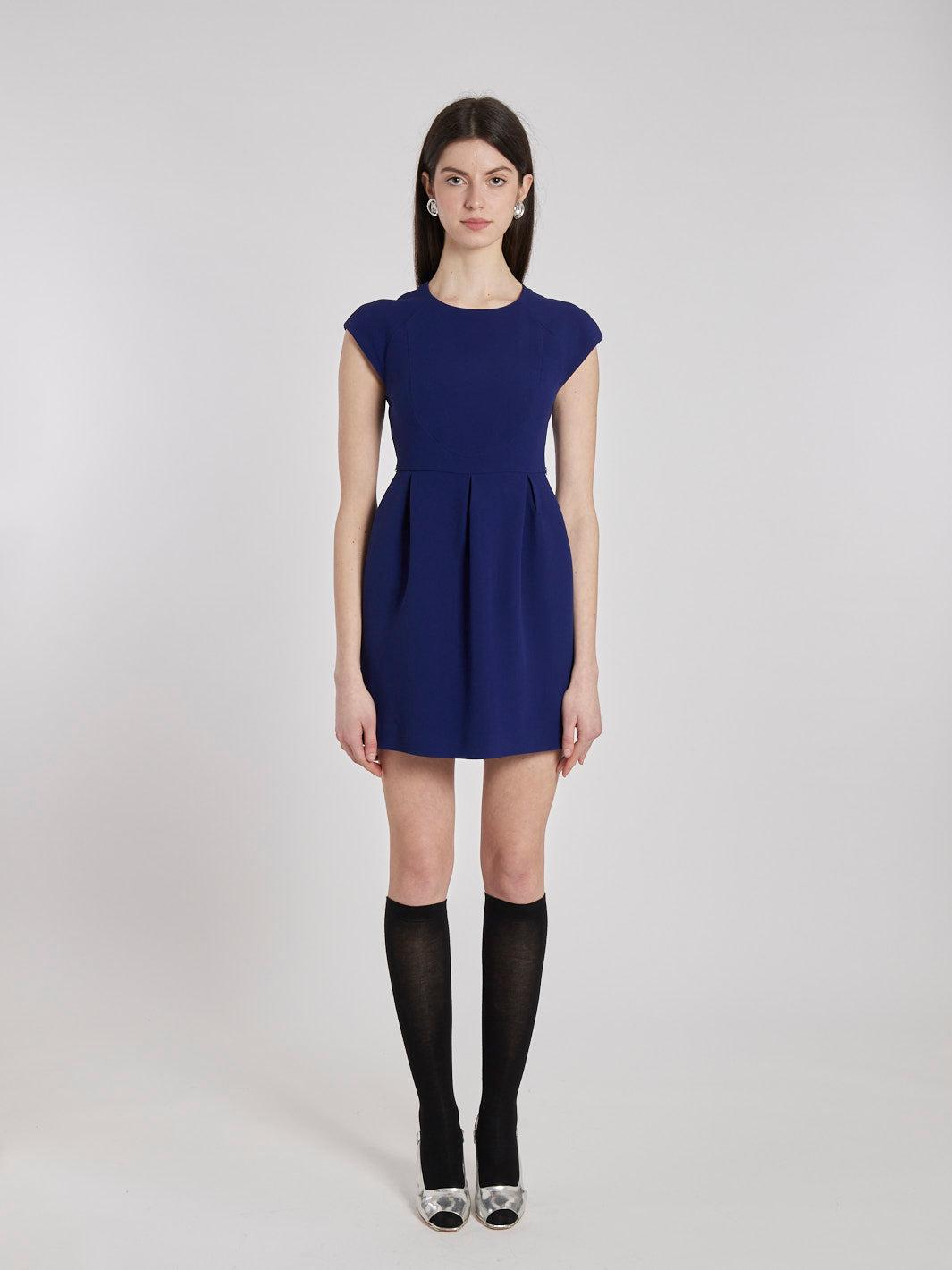 Mini abito indaco Y2K Miu Miu con gonna rigida