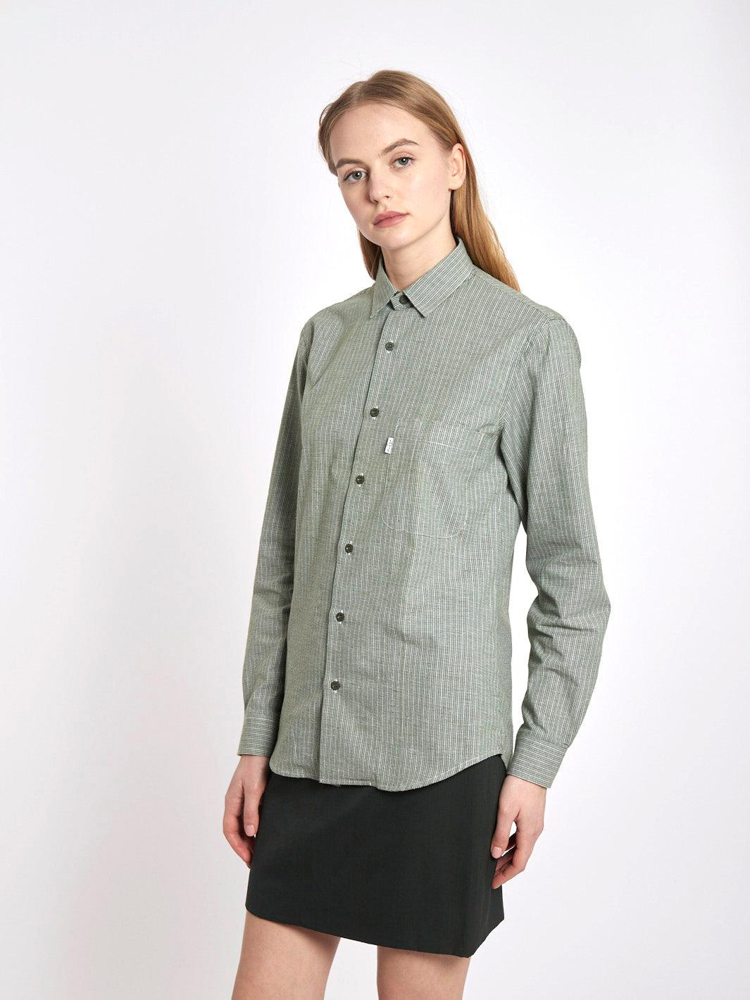 1970s Levi's button-down shirt in green and white melange W2203179  Levi's 