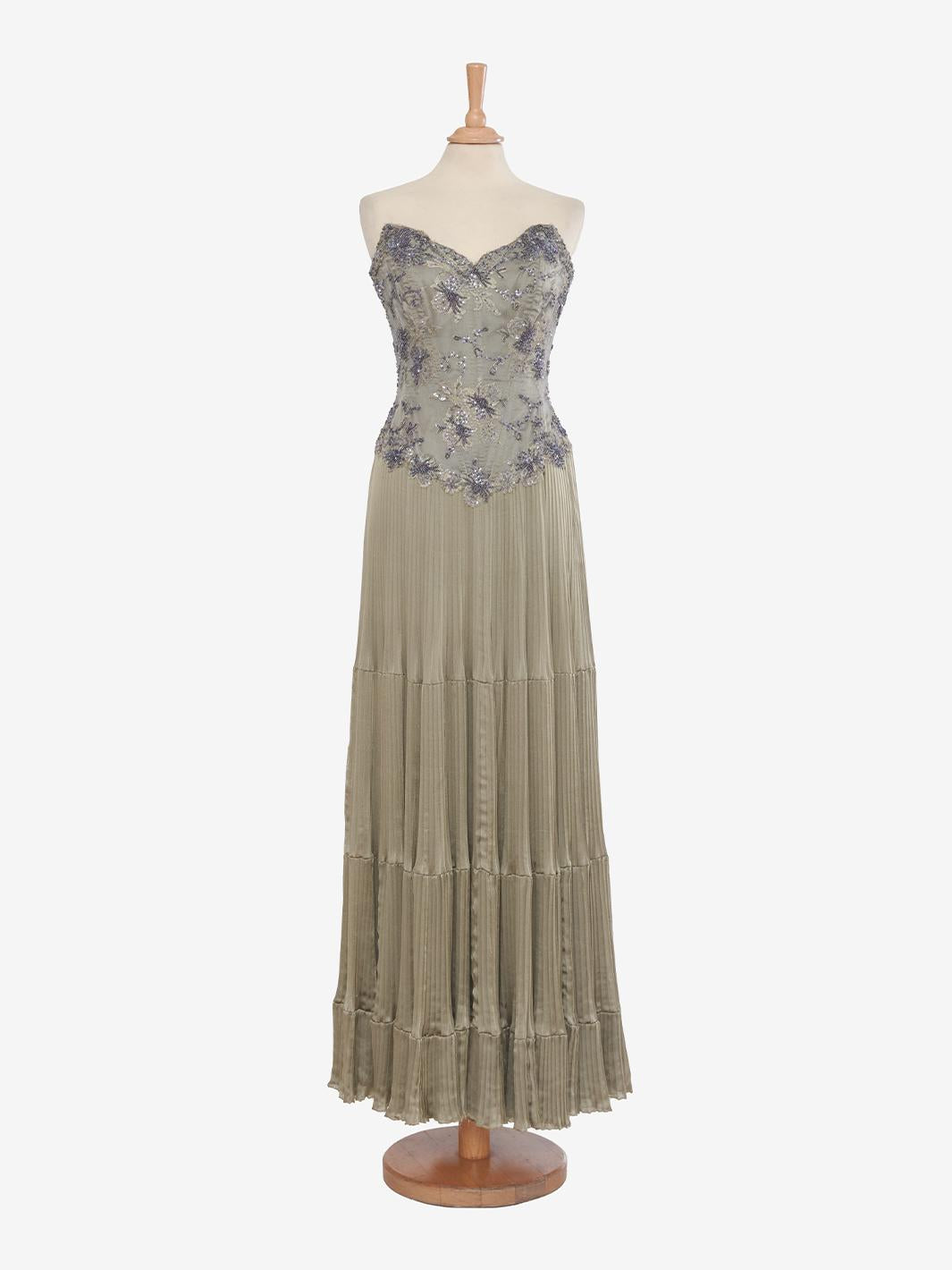 Vicky Tiel Green Pleated Dress