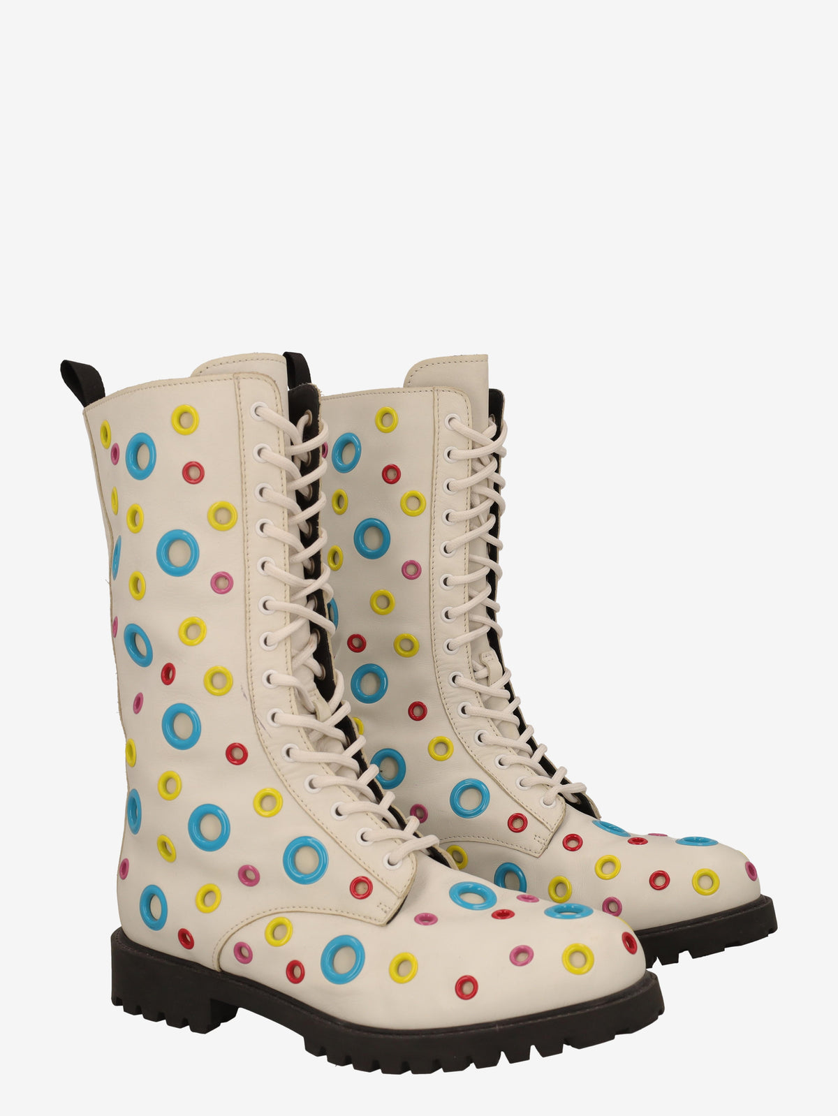 Moschino Combat Boots in White Leather WCV250821.05  Moschino 