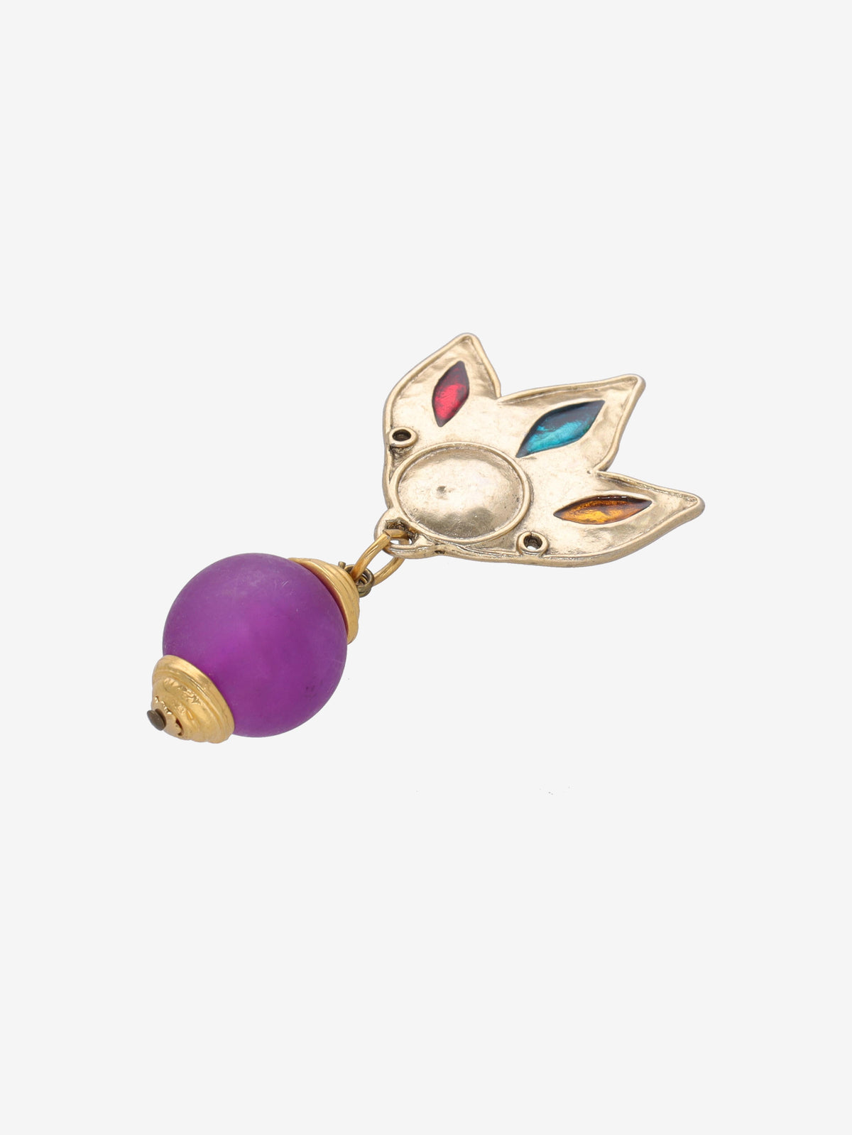 Vintage Leaf-Stud Earrings with Purple Round Pendant Drop W13426.35  Vintage 