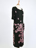 Abito De Parisini color oliva con fiori rosa, anni '70