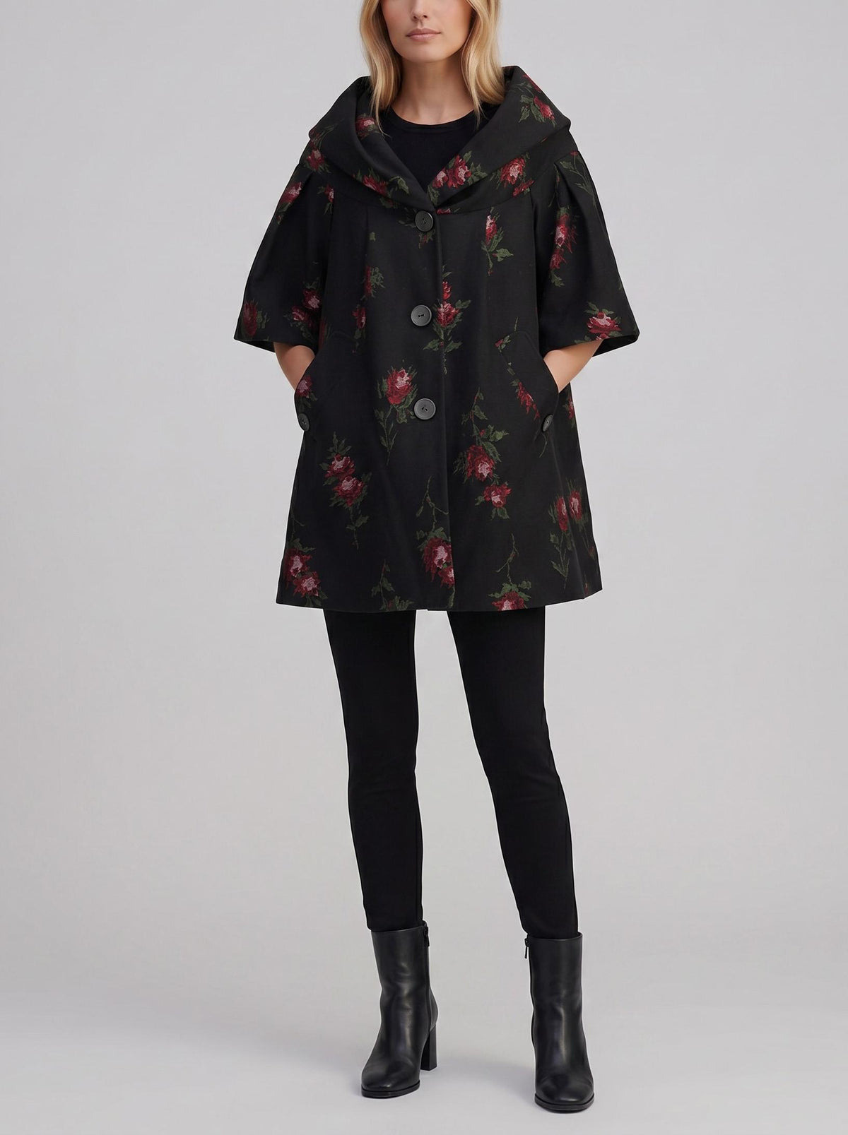 Kenzo Floral Wool-Blend Coat with Voluminous Collar W27526.29  Kenzo 