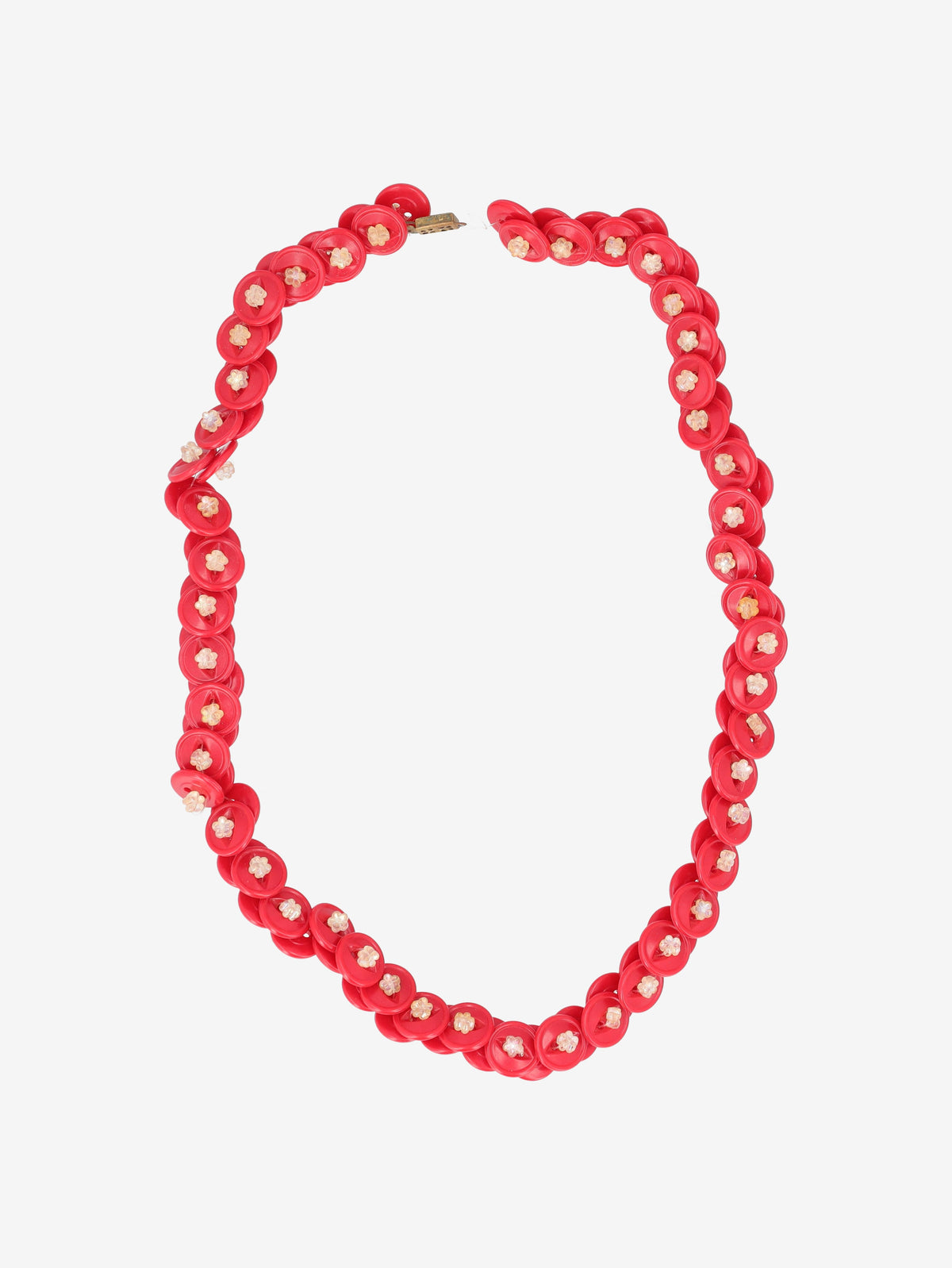 Vintage Red Button & Floral Bead Necklace W13426.123  Vintage 