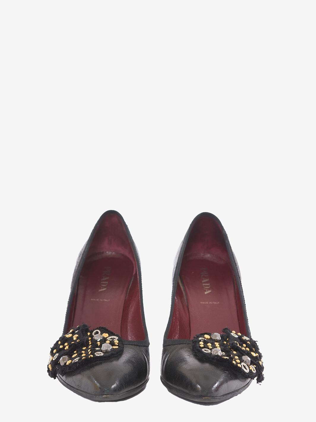 Prada 鞋，黑色皮革鞋跟