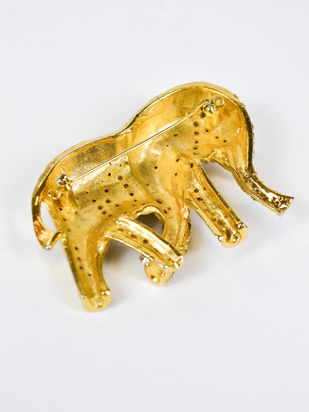 1980s elephant-shaped brooch with black varnish and rhinestones W22051930  Vintage 