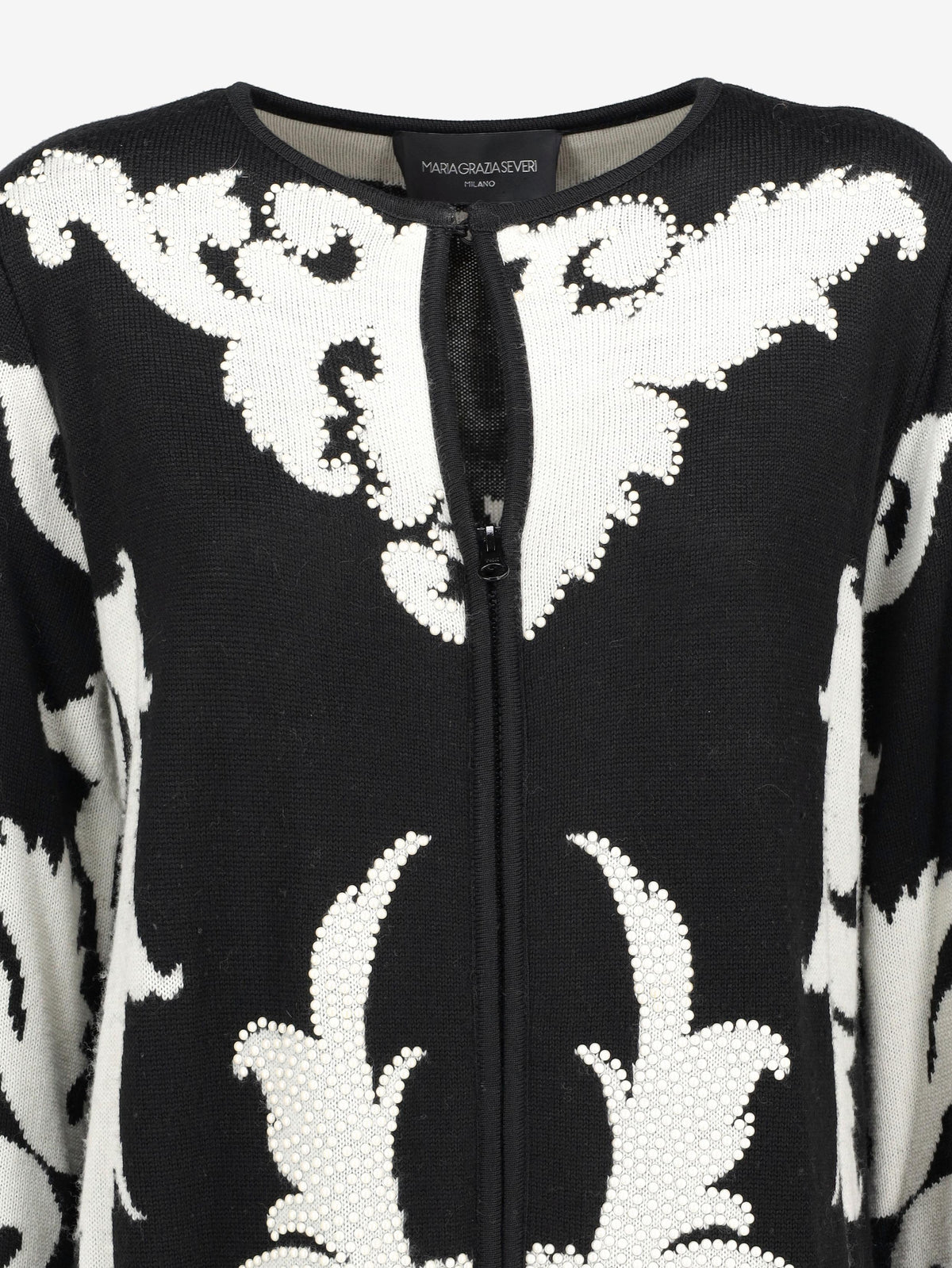 Vintage Wool-Blend Floral Motif Cardigan with Gem Embellishments CVM26.22.16  Vintage 