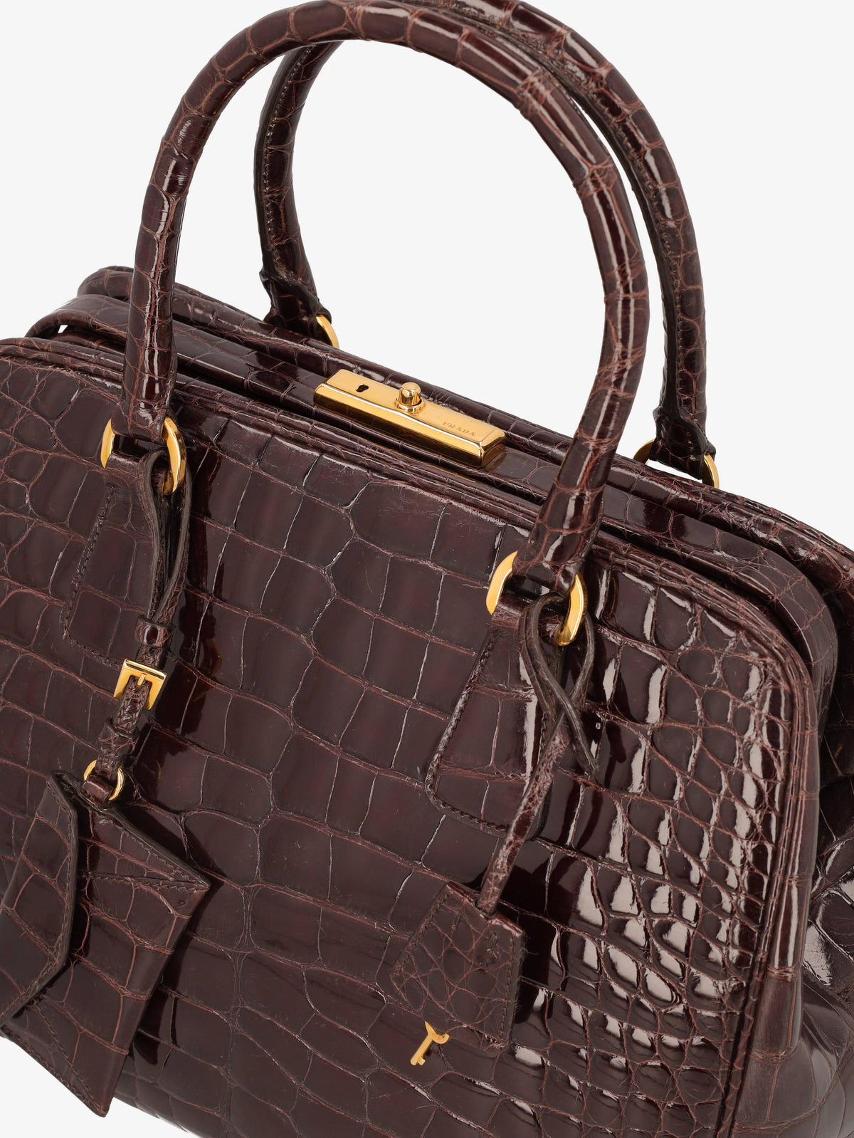 Prada Crocodile Bauletto Bag in Dark Brown Crocodile Leather WCV161224_82  Prada 