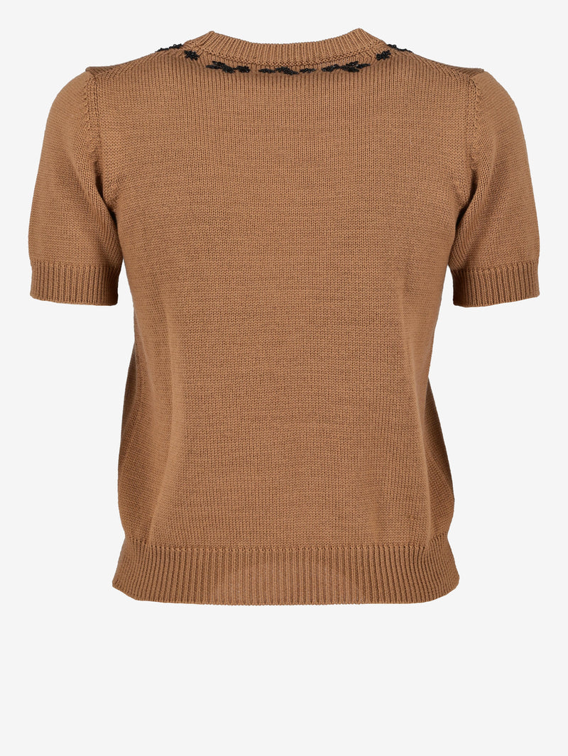 Dolce & Gabbana Knitted Wool T-Shirt with Beaded Floral Necklace Detail W7426.29  Dolce & Gabbana 