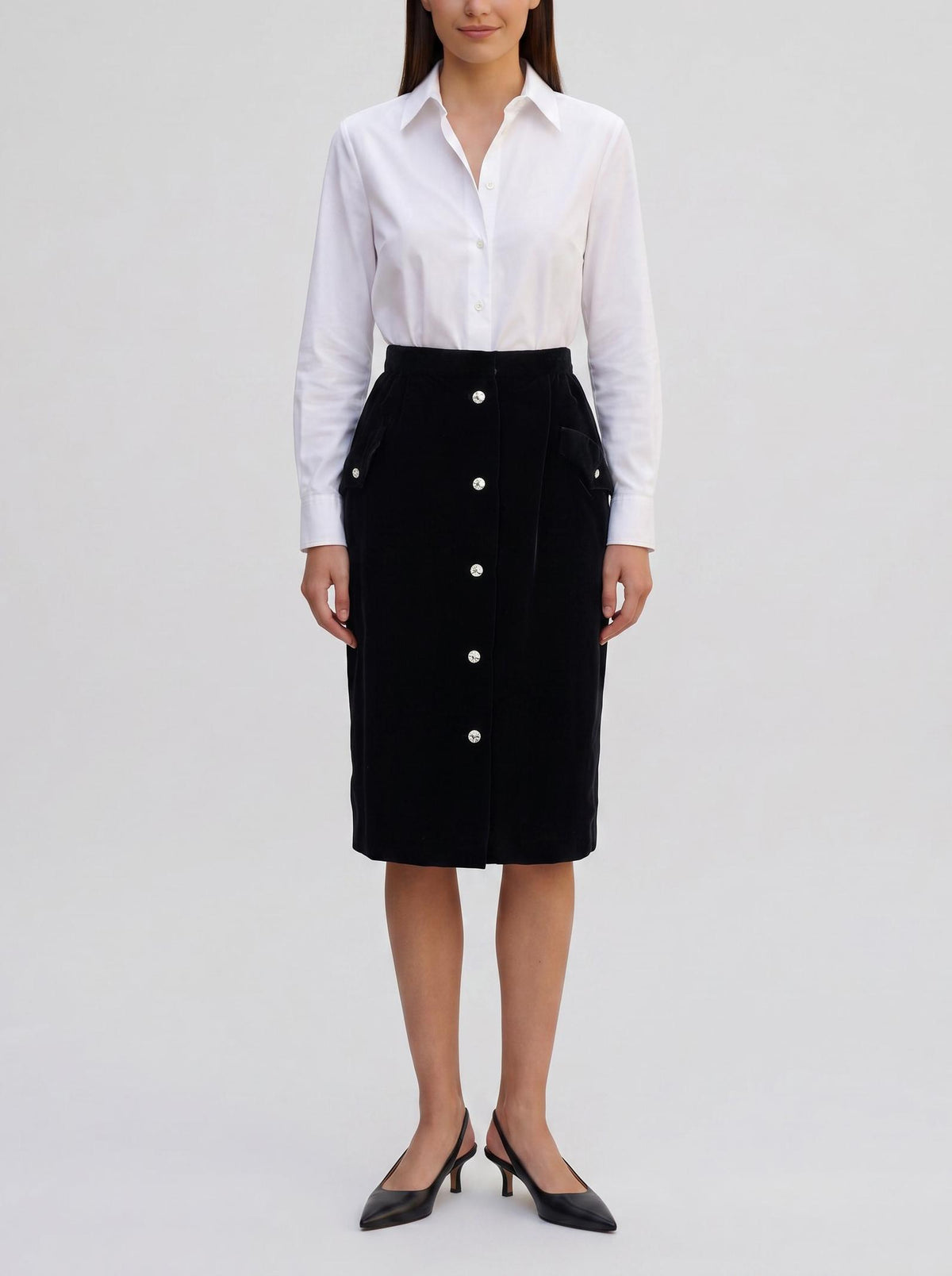 Valentino Boutique Long Velvet Skirt with Jewel Buttons MR260725.157  Valentino 