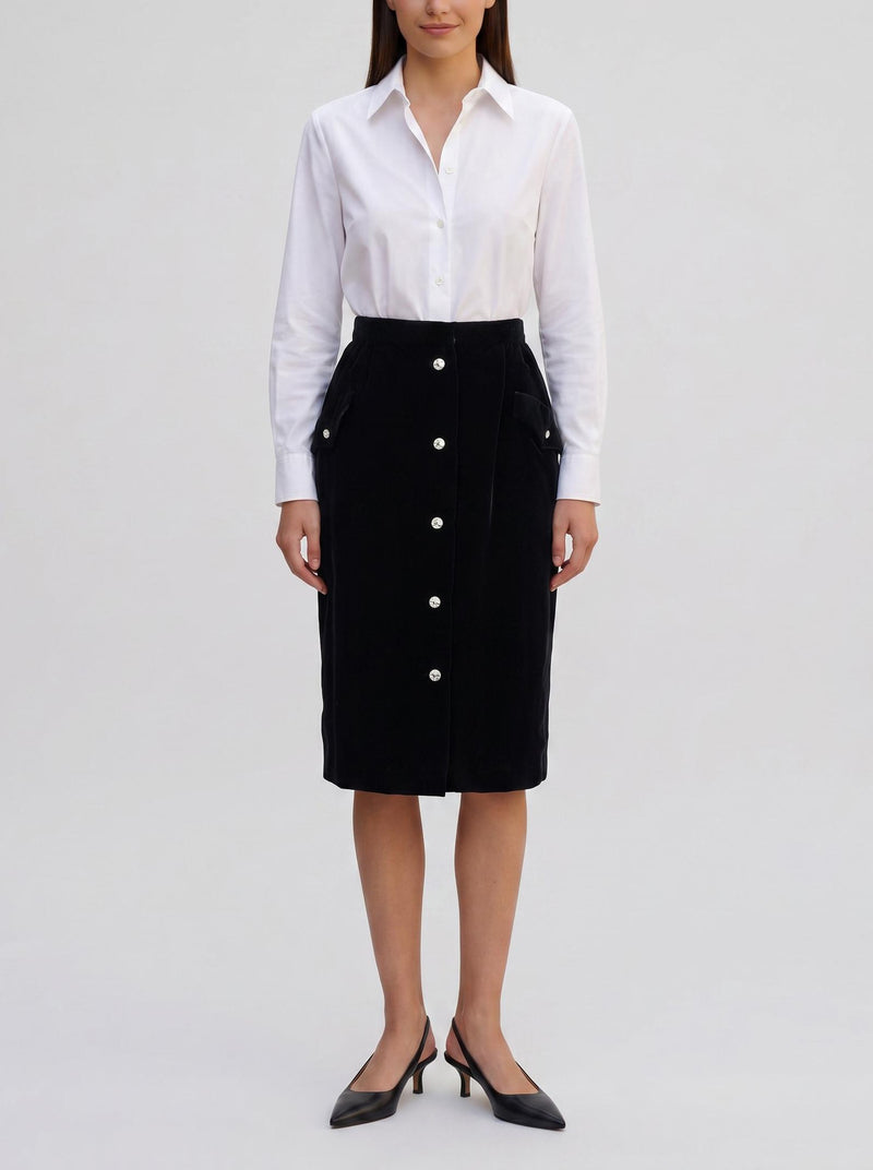 Valentino Boutique Long Velvet Skirt with Jewel Buttons MR260725.157  Valentino 