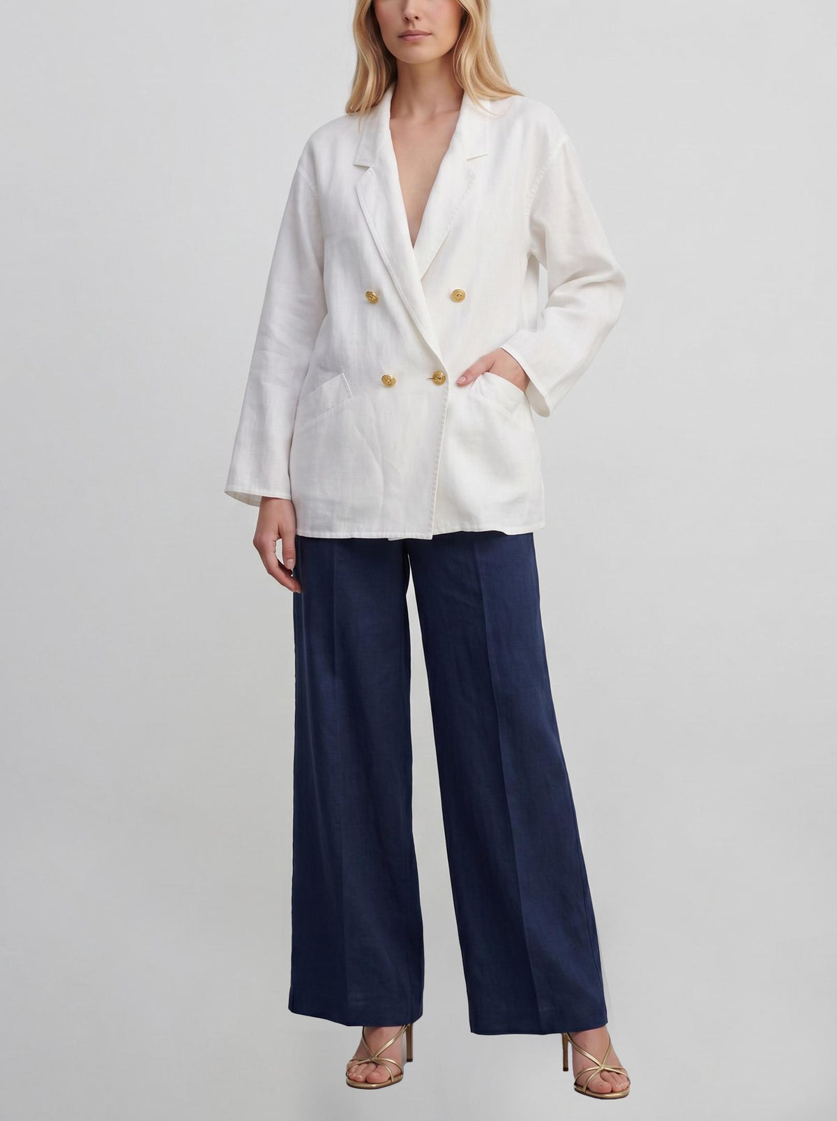MaxMara Double-Breasted Linen Blazer with Gold Buttons W150626.18  Max Mara 