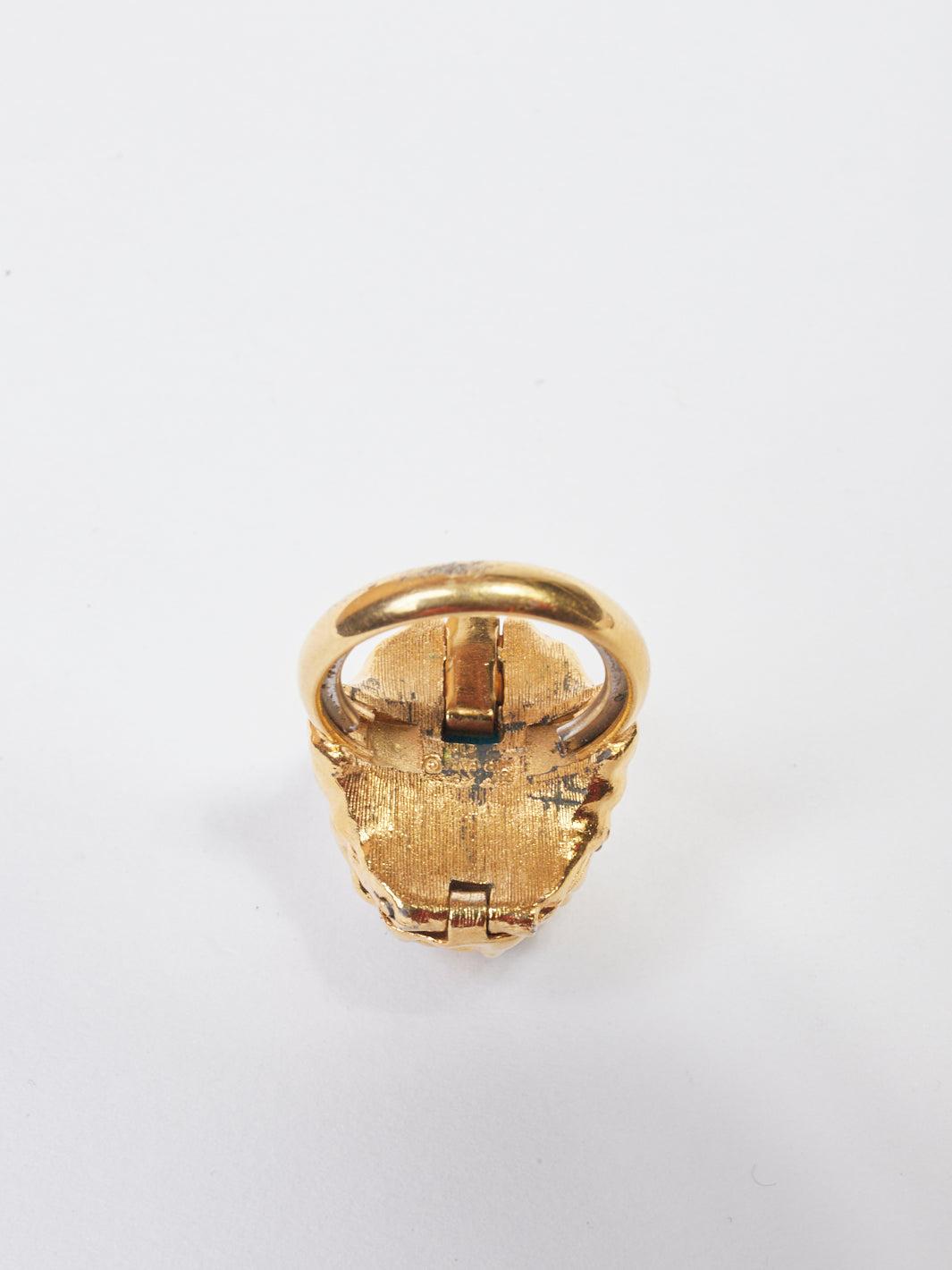1970s Trifari glod pleated ring with interchangeable stones W22033010  Trifari 