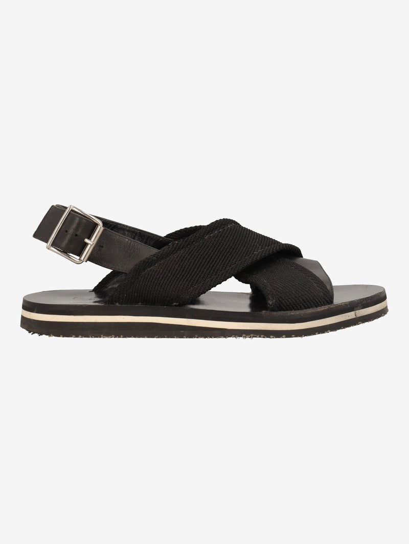 Marni Fussbett Sandal in Black Leather and Canvas MU260321.50  Marni 