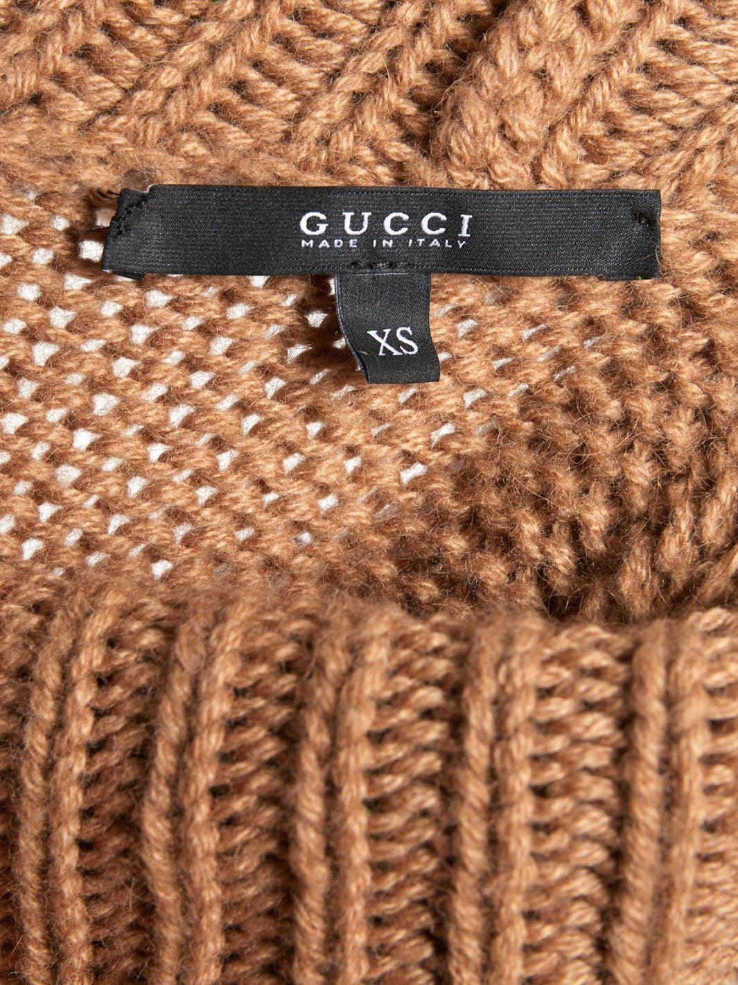 Poncho Y2K Gucci a collo alto color cammello in lana