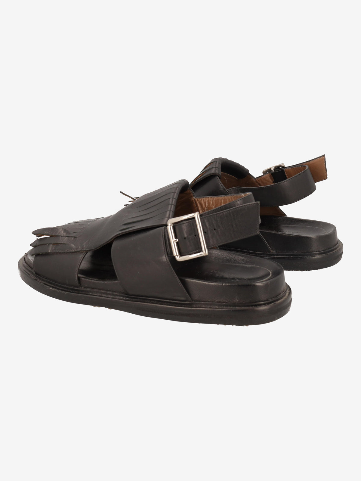 Marni Fringe Fussbett Sandal in Black Leather MU260321.49  Marni 