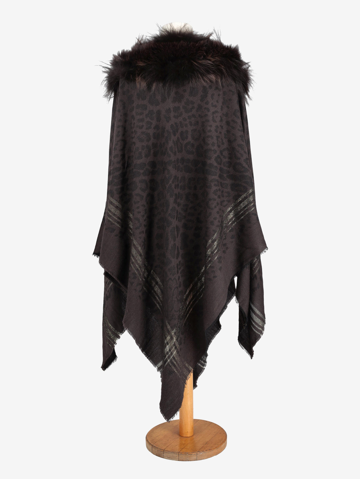 Vintage Wool Poncho With Fur Collar