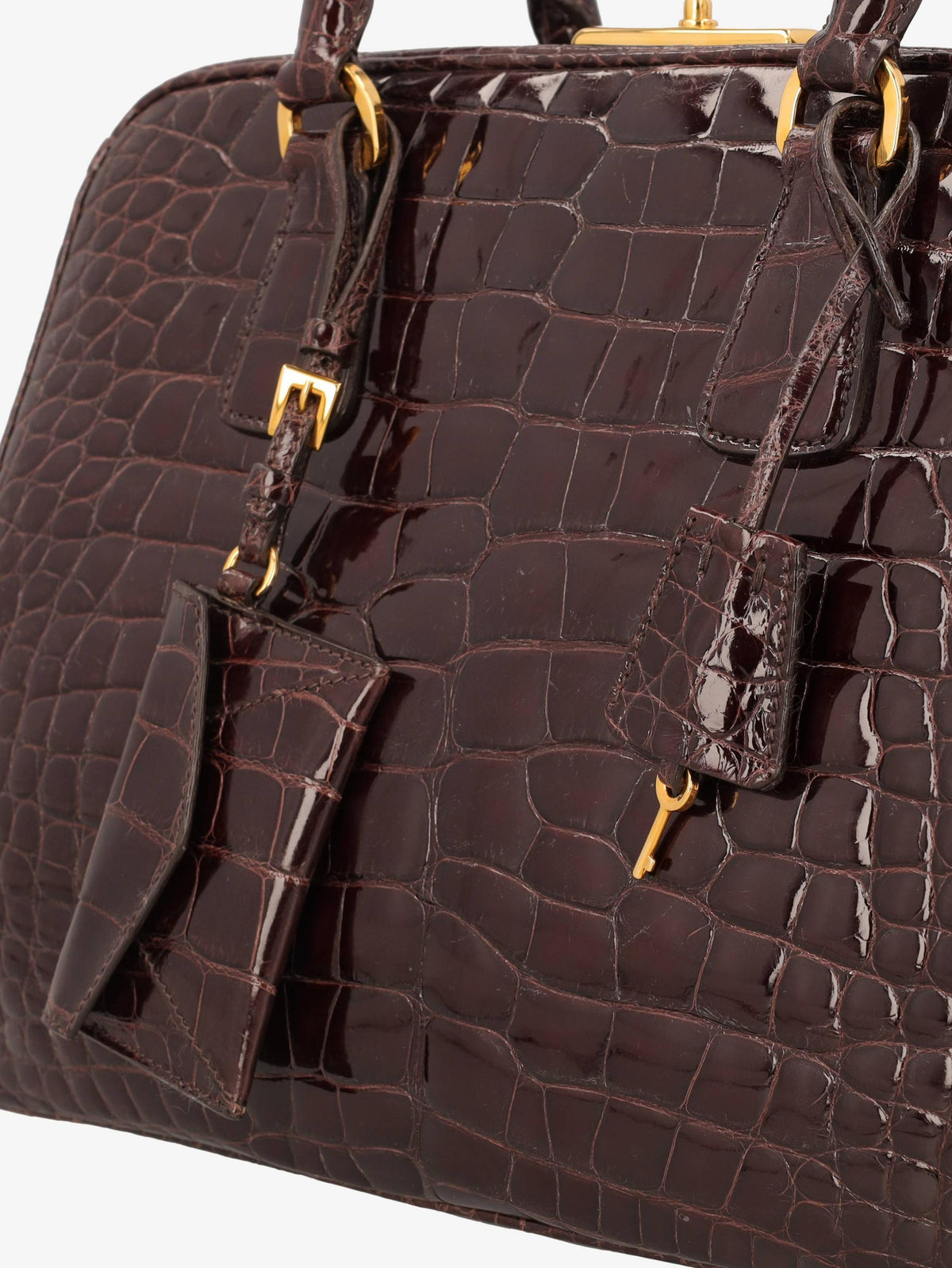 Prada Crocodile Bauletto Bag in Dark Brown Crocodile Leather WCV161224_82  Prada 