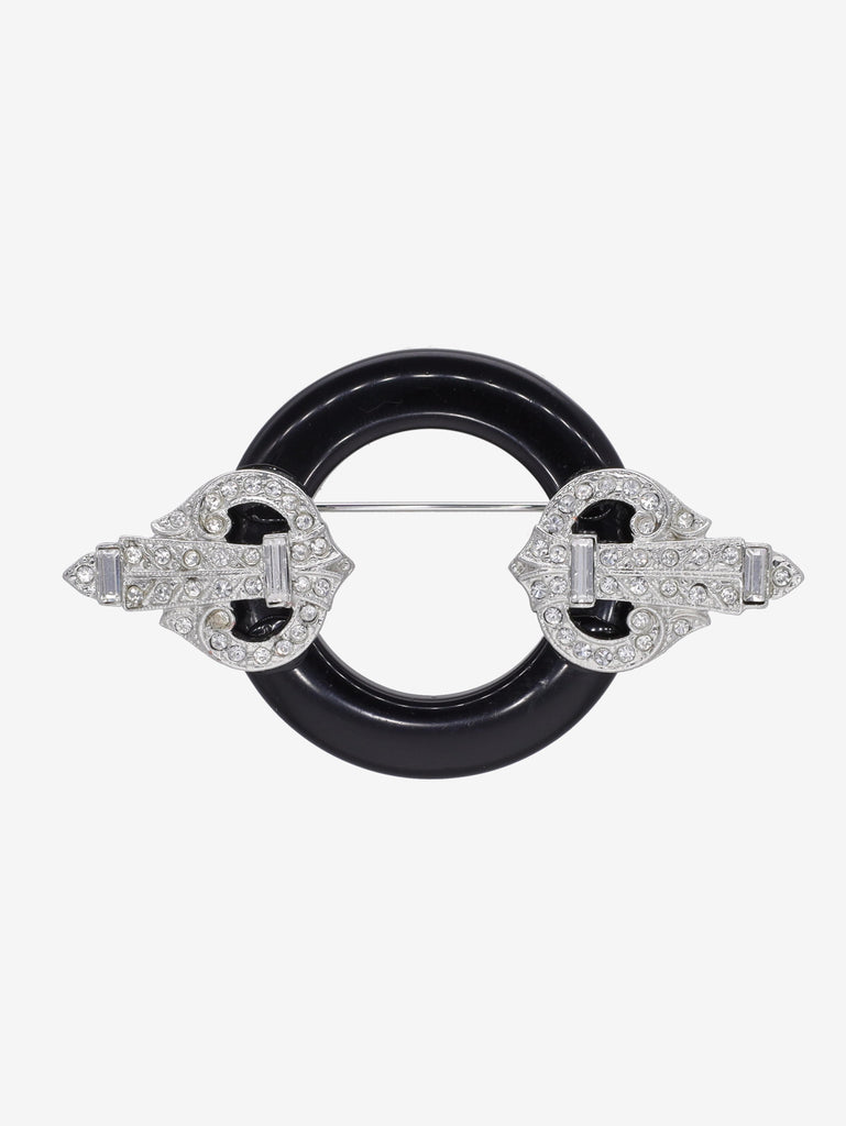 Kenneth Jay Lane Black Decò Circle Brooch CVR24.1.139  Kenneth Jay Lane 