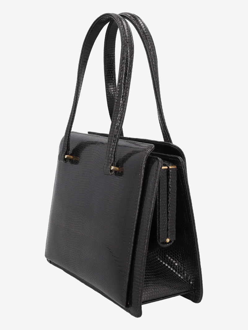 Vintage Black Lizard Leather Handbag WCV300625.38  Vintage 