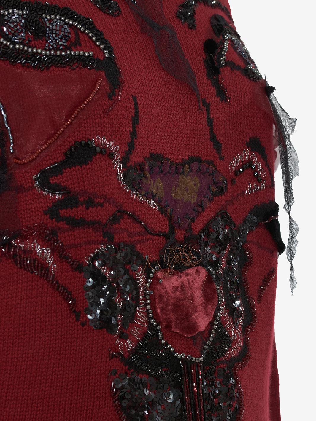 Krizia Bordeaux cashmere sweater with panther embroidery