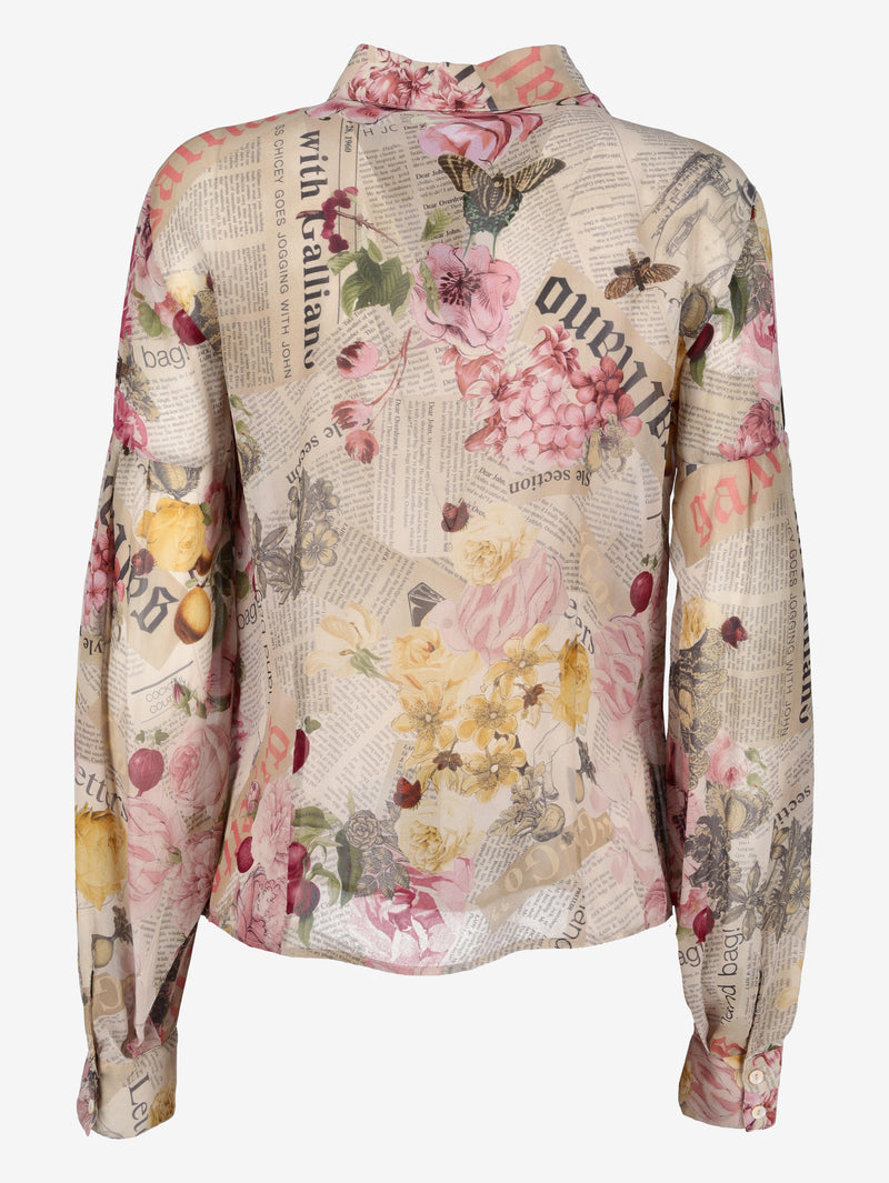 John Galliano Silk Shirt with Newspaper Print W7426.6  Galliano 