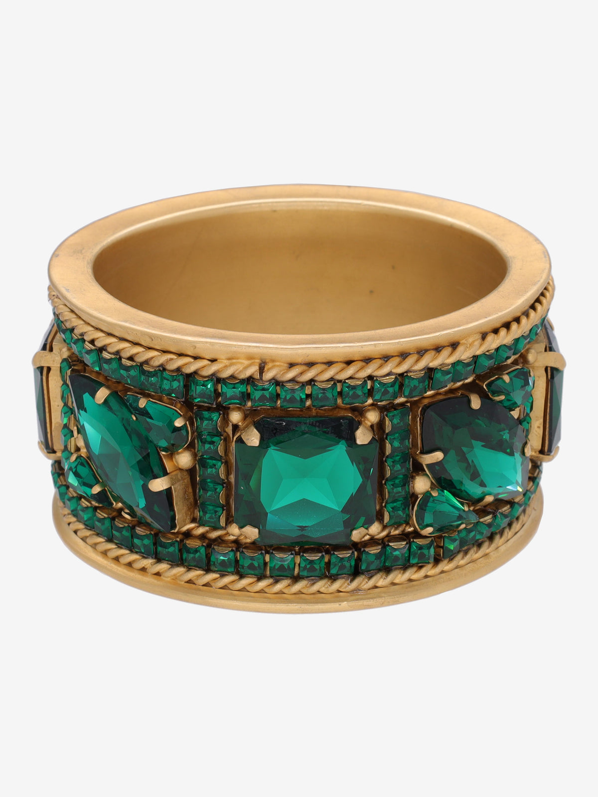 Gianfranco Ferré Gold Maxi Bracelet With Green Rhinestones