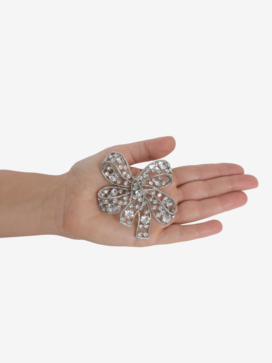 Kenneth Jay Lane Silver Ribbon Brooch With Rhinestones