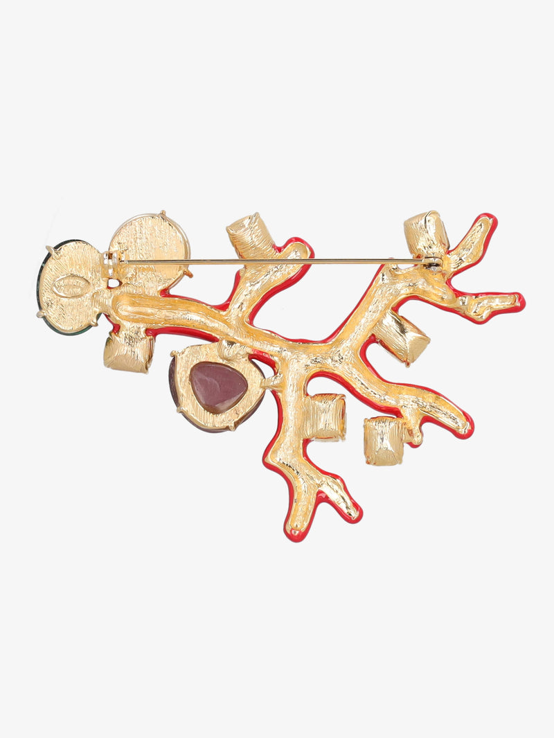 Kenneth Jay Lane Red Coral Branch Brooch With Rhinestones And Synthetic Pearls CVR24.1.72  Kenneth Jay Lane 