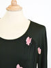 Abito De Parisini color oliva con fiori rosa, anni '70
