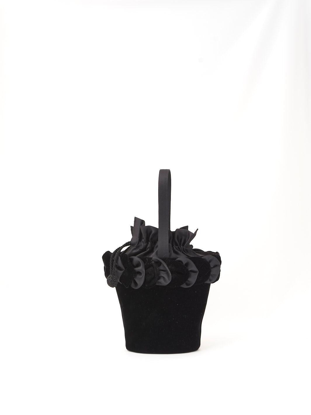 Black velvet bucket bag W22090901  Vintage 