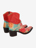Cowboy Ankle Boots in Red Leather with a Pattern of Flowers W7426.63  Vintage 