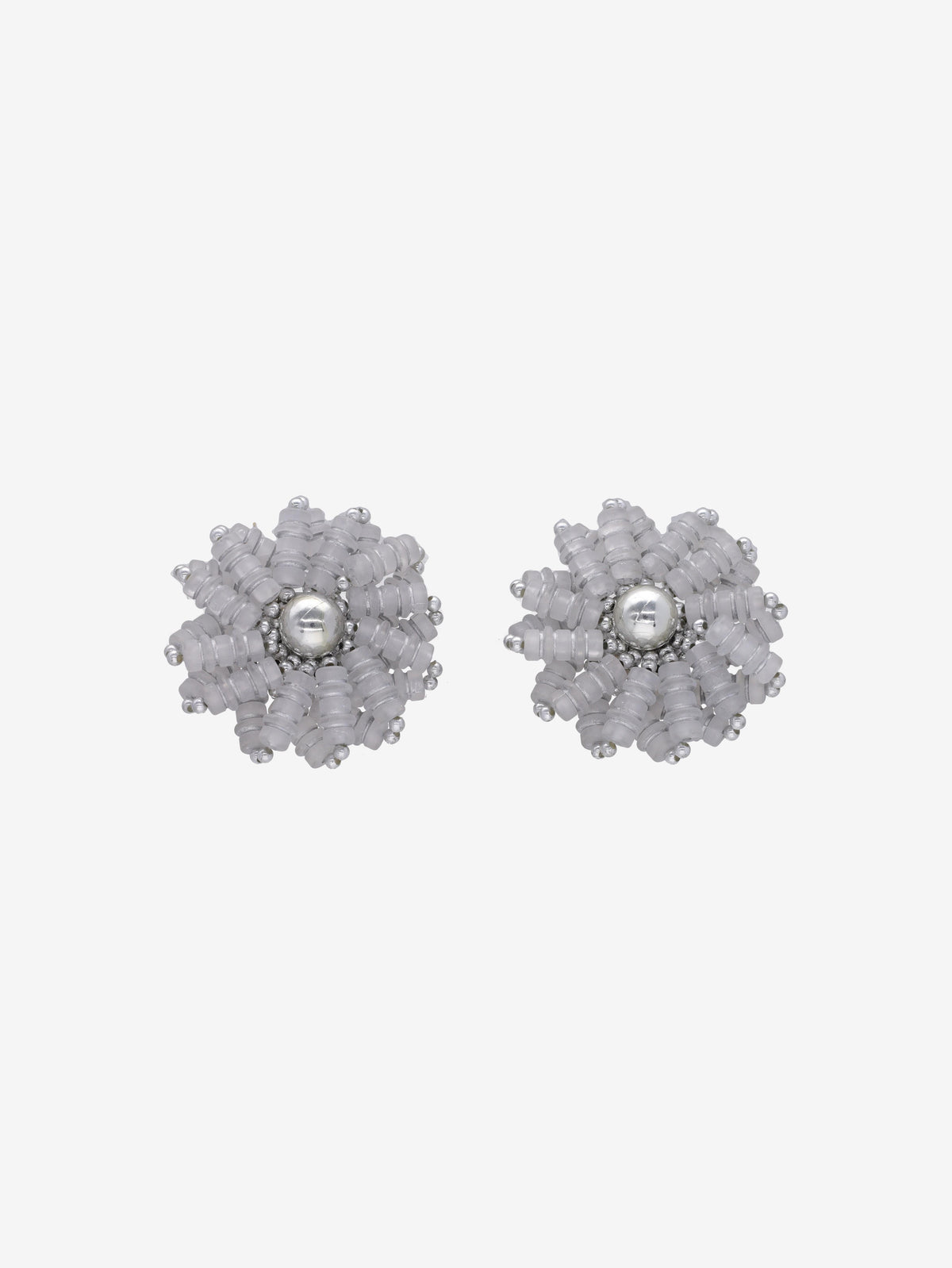 Vintage Beaded Floral Earrings with Silver Center W13426.4  Vintage 