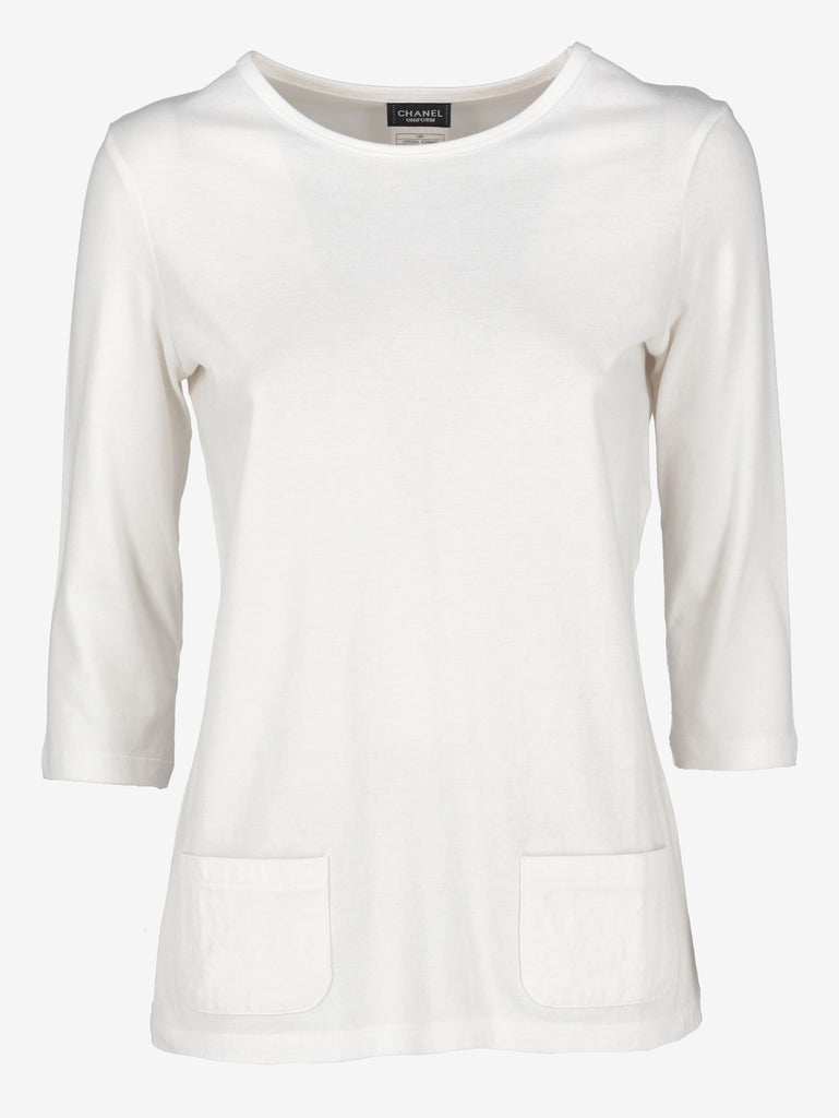 Chanel Uniform White 3/4 Sleeve Top CVM22.12.6  Chanel 