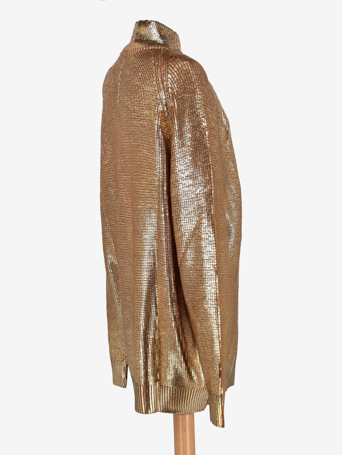 Gianfranco Ferré Gold Laminated Knit Turtleneck with Asymmetric Zip - 1993 W2511.129  Gianfranco Ferré 