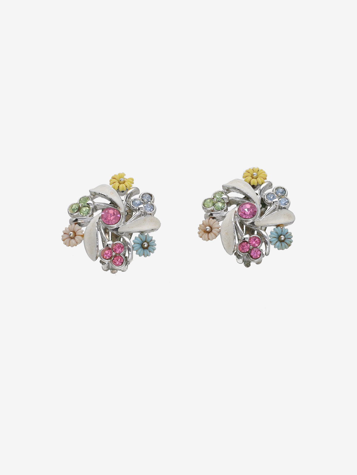 Vintage Round Floral Earrings with Multicolored Gemstones W13426.18  Vintage 