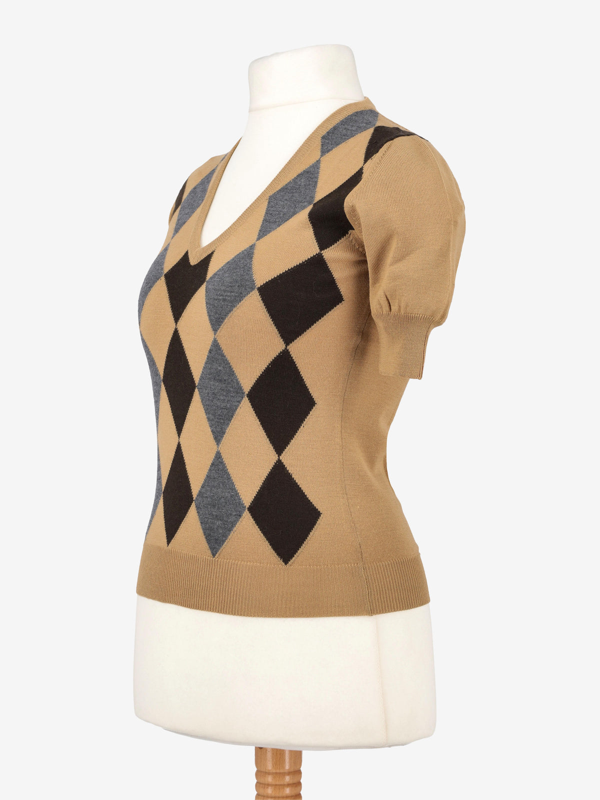 Prada Short-Sleeved Wool Argyle Sweater W02122025.1  Prada 
