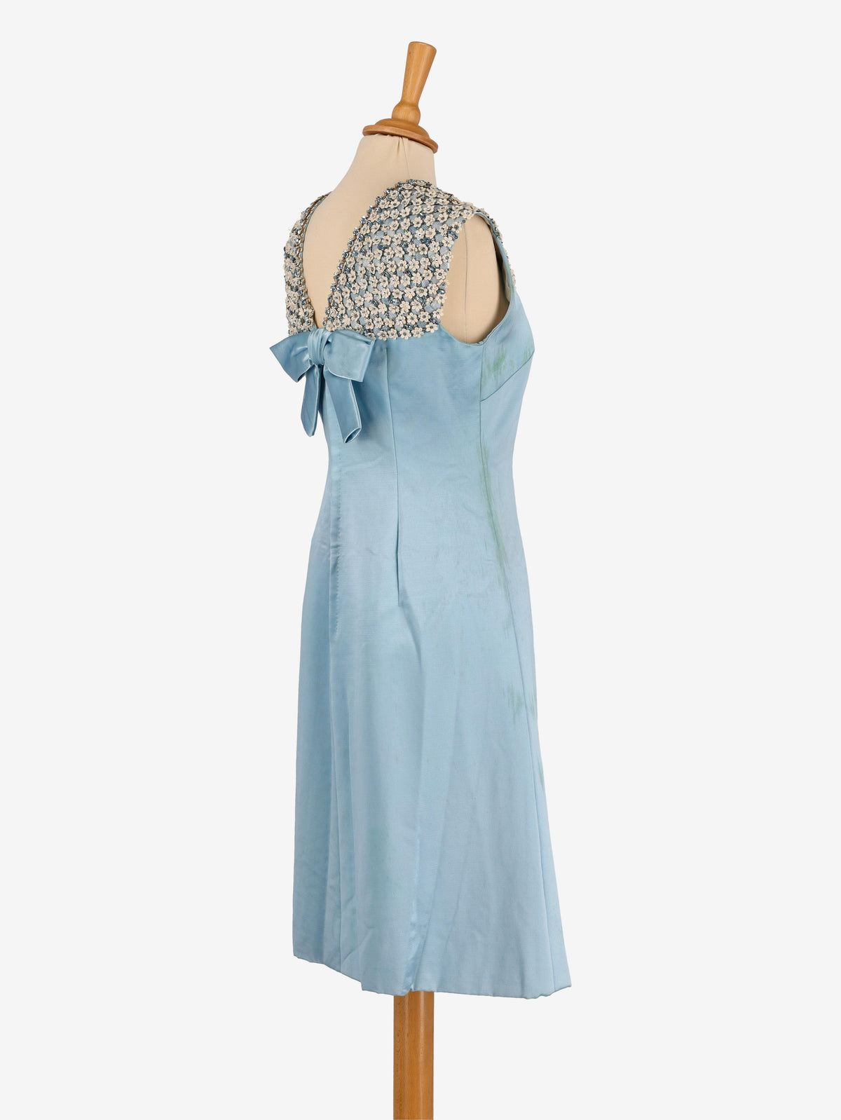 Satin Dress With Embroidered Beaded Flowers - 60s