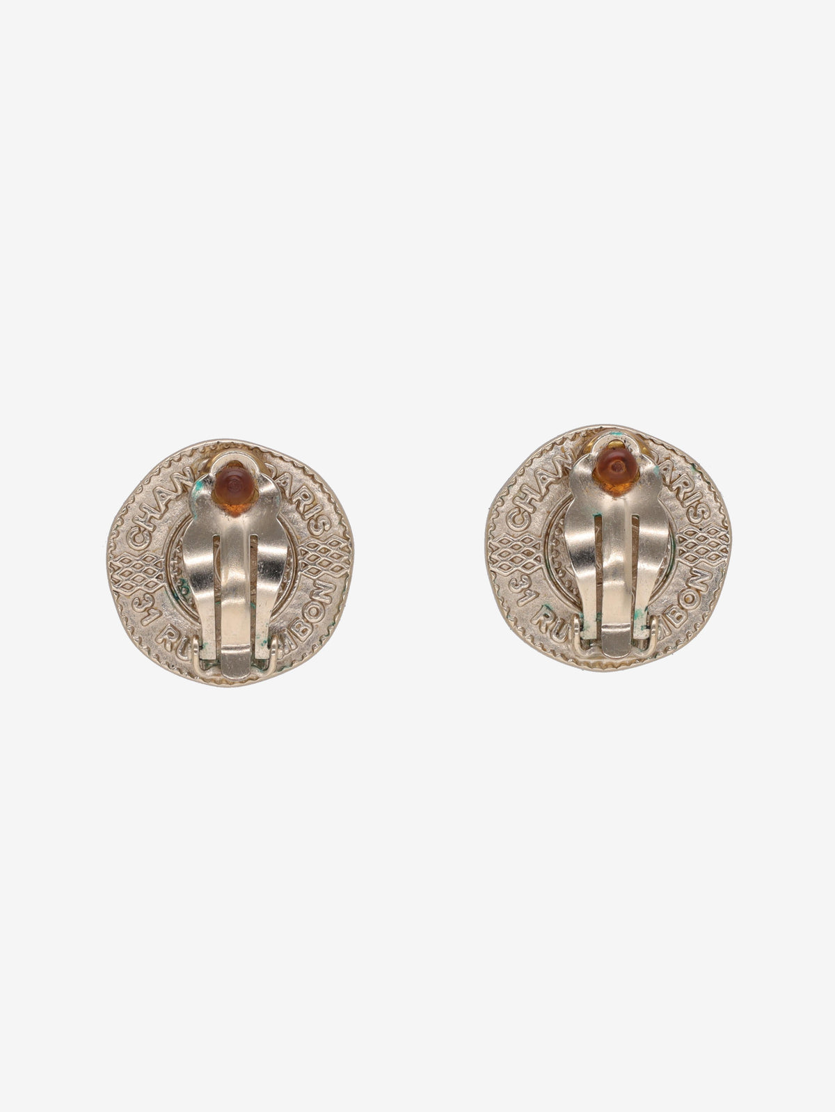 Chanel Logo Silver Coin Earrings
