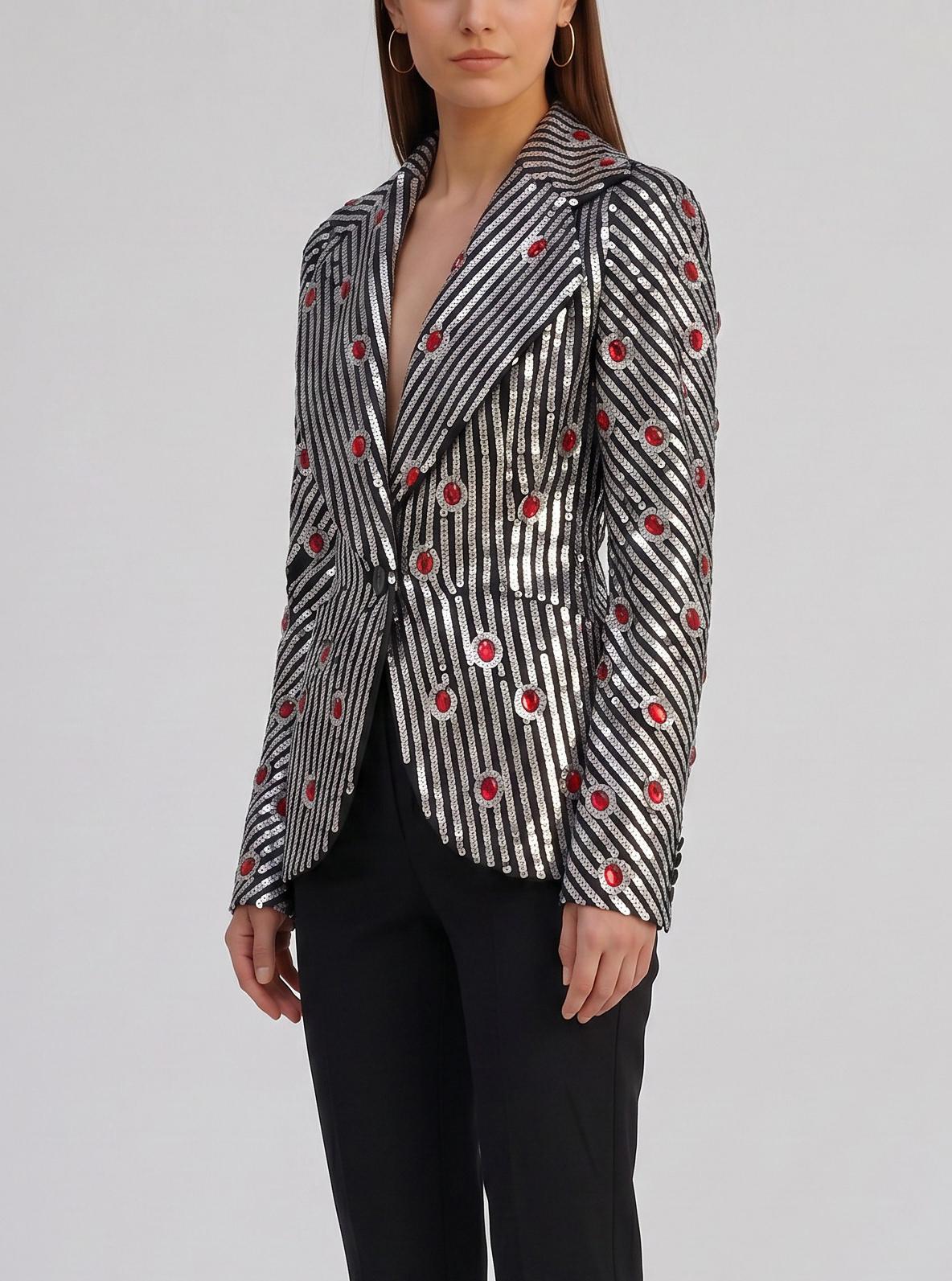 Structured Sequin Stripe Blazer with Ruby Cabochons - Archival Vivienne Westwood AR141  Vivienne Westwood 