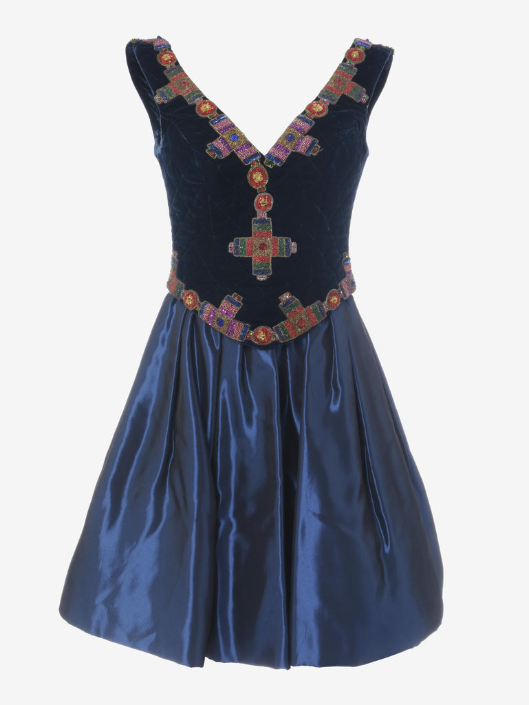 Vintage Dress With Embroidered Beads - 80s