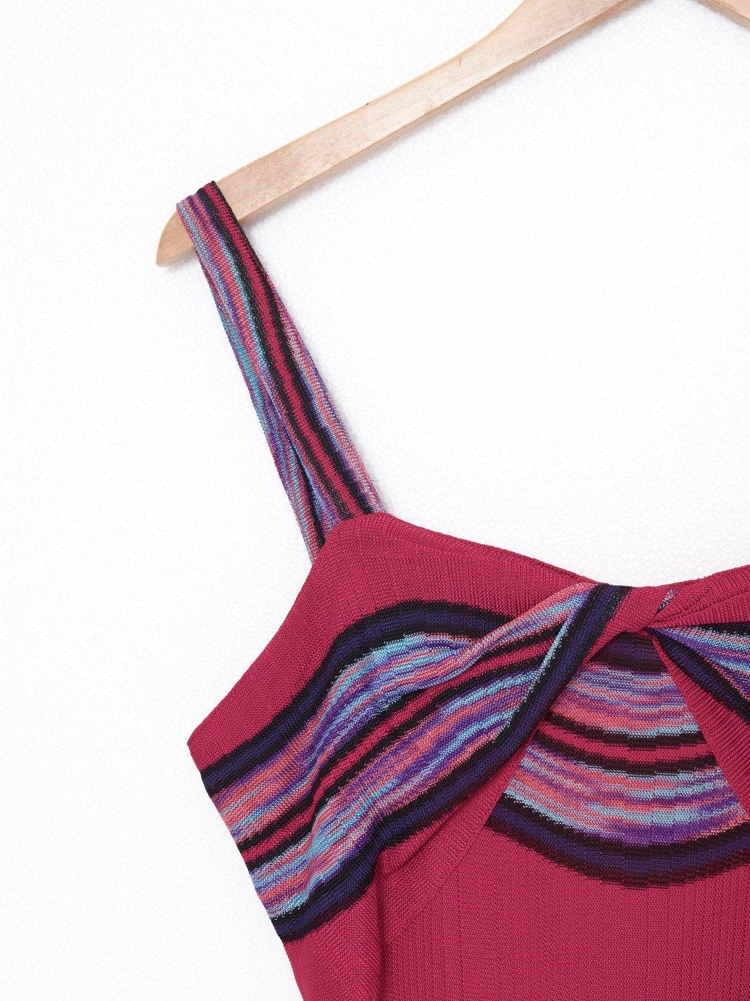 1990s long fuchsia jersey dress with striped pattern W22052003  Vintage 