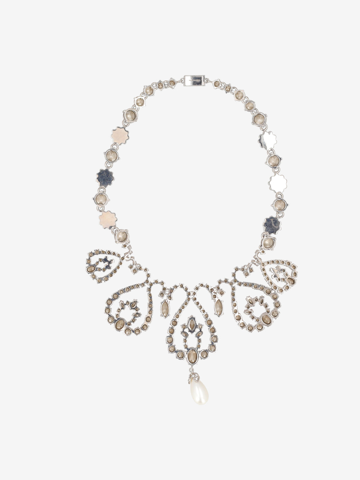 Miu Miu Crystal Floral Bib Necklace with Pearl Drop W13426.125  Prada 